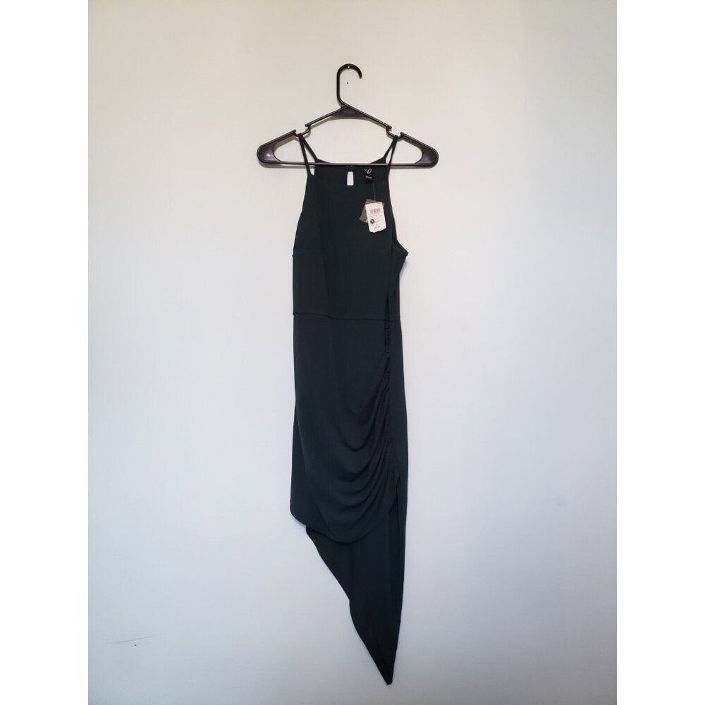 Windsor Womens L Dress Party Asymmetrical Teal Green Ruched Spaghetti Strap NWT